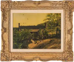 TN Farmyard, Exhibited by Gilbert Gaul, 1891, oil on board, sold Jan 2019