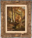Autumn Landscape w/ Beech Trees by Washington Girard, oil on board, sold Jan 2019