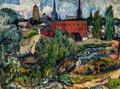 A View of Boston by Hayley Lever, oil on panel, sold Jul 2018