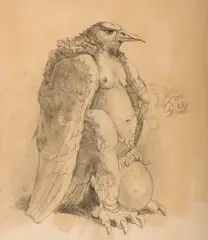 Eagle by Werner Wildner, graphite and watercolor, sold Jul 2018