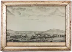 19th C. Bird’s Eye View, Univ. of Virginia Charlottesville from Lewis Mountain by Edward Sachse, engraving, sold Aug 2017