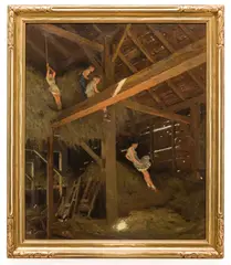 Barn Swallow – Children Playing in Hay Loft by Victor C. Anderson, 1935, oil on canvas, sold Aug 2017