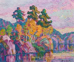 Landscape by Birger Sandzén, 1928, oil on board, sold Aug 2017