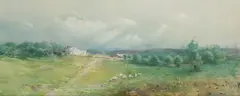 Panoramic East TN Farm Scene by Lloyd Branson, watercolor on paper, sold Aug 2017
