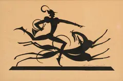 Hunt Diederich Silhouette, 2 Hounds w/ Bugler by Wilhelm Hunt Diederich, pencil, sold Jul 2015