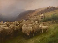 Landscape with sheep by Hermann Herzog, oil on canvas, sold Jan 2015