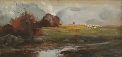Landscape by Lloyd Branson, watercolor and pastel on paper, sold Jul 2014
