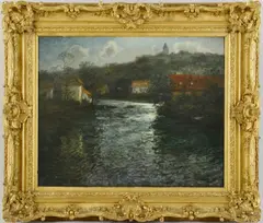 Moonlit Canal by Frits Thaulow, oil on canvas, sold Jan 2014