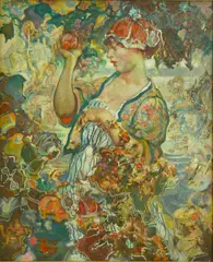 Lady in Garden by Fred Greene Carpenter, oil on board, sold Jan 2014