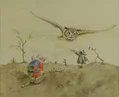 Owl Gnome by Werner Wildner, watercolor and gouache on paper, sold May 2013