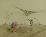 Owl Gnome by Werner Wildner, watercolor and gouache on paper, sold May 2013