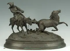 Lanceray , Capture of a Wild Horse by Evgeni Alexandrovich Lanceray, bronze, sold Jun 2012