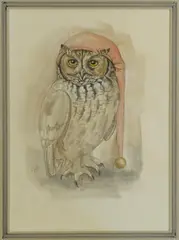 Owl in Nightcap by Werner Wildner, mixed media, sold Jun 2012