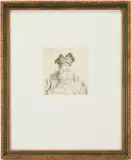 Rembrandt , Old Man with Divided Fur Cap by Rembrandt Harmensz van Rijn, etching, sold Jan 2023