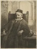 Jan Lutma, Goldsmith by Rembrandt Van Rin, etching, sold Jul 2022