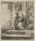 The Return of the Prodigal Son by Rembrandt Van Rin, etching, sold Jul 2022