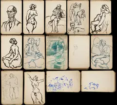 Sketchbook, 14 Images by Joseph Delaney, ink, sold Jan 2024