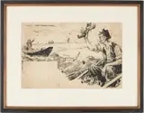 Comic Art, New England Lobster Fishermen by Everett Kinstler, pencil and black, sold Jan 2024