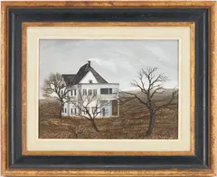 Texas Landscape w/ Farmhouse by Anthony Martin, acrylic on board, sold Jan 2024