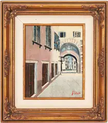 European Street Scene by Louis Bosa, oil on board, offered Jan 2022