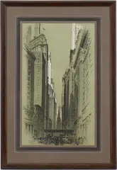 Wall Street New York Scene by Alonzo C. Webb, charcoal and gouache on paper, sold Jul 2021