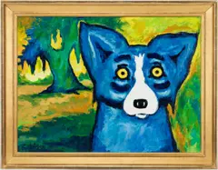 Trees Are Green; Dogs are Not Supposed to be Blue by Large George Rodrigue, 2011, acrylic on canvas, sold Jul 2021