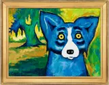Trees Are Green; Dogs are Not Supposed to be Blue by Large George Rodrigue, 2011, acrylic on canvas, sold Jul 2021