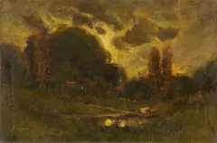 Pastoral California Landscape w/ Cattle by William Keith, oil on canvas, sold Jul 2025
