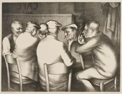Card Players by Kenneth Miller Adams, lithograph, sold Jan 2026