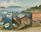 Marine , New England Harbor by Yngve Edward Soderberg, watercolor, sold Jan 2026