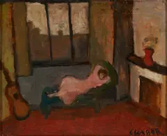 Reclining Nude by Moura Chabor, oil on board, sold Jan 2026