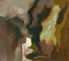 Abstract by Sterling Strauser, 1956, oil on canvas, sold Jan 2026