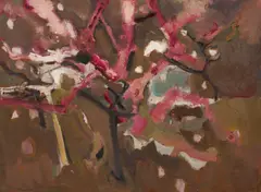 Peach Orchard, Flemington, NY by Sterling Strauser, oil on board, sold Jan 2026