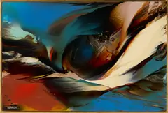 Abstract , Vuelo Nocturno by Leonardo M. Nierman, oil on masonite, sold Jan 2026