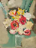 Bouquet with Tulips by Sterling Strauser, oil on board, sold Jan 2026