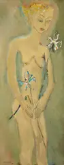 Nude, Lady with Two Iris by Sterling Strauser, oil on board, sold Jan 2026