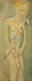 Nude, Lady with Two Iris by Sterling Strauser, oil on board, sold Jan 2026