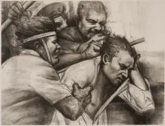 A Beating by Sidney Goodman, 1988, charcoal on paper, sold Jan 2026