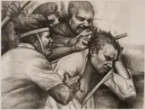 A Beating by Sidney Goodman, 1988, charcoal on paper, sold Jan 2026
