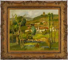 European Landscape by Alfred Chagniot, oil on canvas, sold Jan 2026