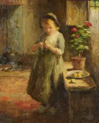 Peeling Potatoes by Evert Pieters, oil on board, sold Jan 2026