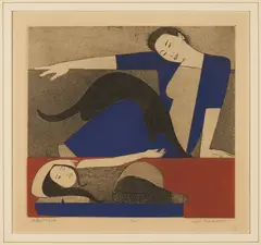 Aquatint , Blue Robe by Will Barnet, color aquatint, sold Jan 2026