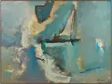 Expressionist w/ Sailboat by Sterling Strauser, oil on board, sold Jan 2026
