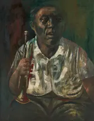 Preservation Hall Trumpet Player by Noel Rockmore, 1963, oil on canvas, sold Jan 2026