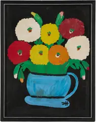 Still Life , Zinnias by Clementine Hunter, oil on canvas, sold Jan 2026