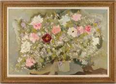 Still Life , Flower Bouquet by Large Sterling Strauser, oil on board, sold Jan 2026