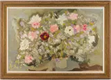 Still Life , Flower Bouquet by Large Sterling Strauser, oil on board, sold Jan 2026