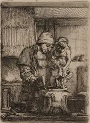Rembrandt , The Goldsmith by Rembrandt Harmensz van Rijn, etching, sold Jan 2026