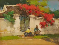 Indonesian Street Scene by Gerard Pieter Adolfs, oil on canvas, sold Jan 2026