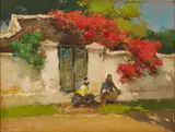 Indonesian Street Scene by Gerard Pieter Adolfs, oil on canvas, sold Jan 2026